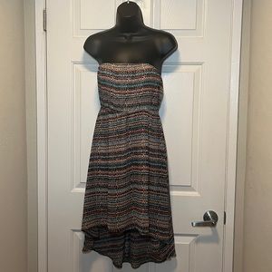 Multicolor Stripe Tropical Strapless Elastic Waist Dress Beach Bershka M